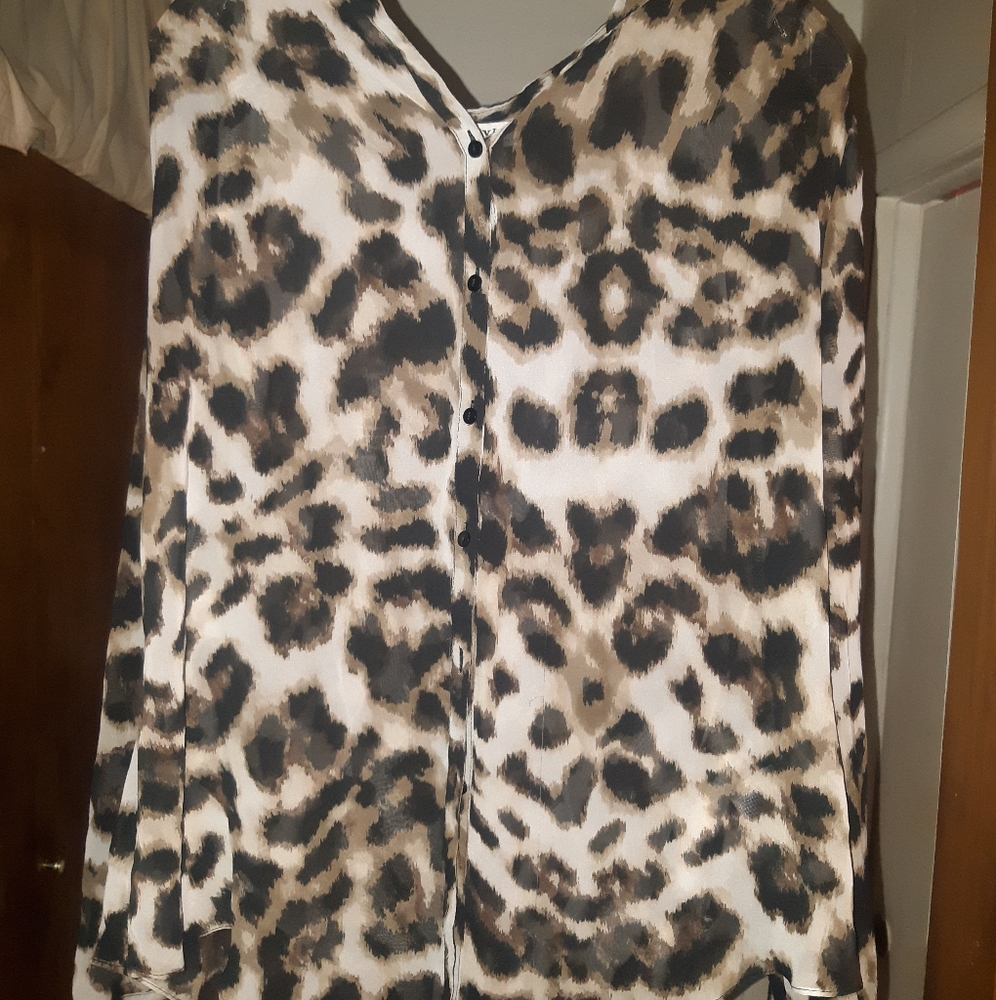 Leppard print see-thru blouse